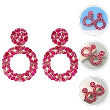 Round Rhinestone Earrings for Women Rosy Alloy Studs Fashionable Decorative Gift
