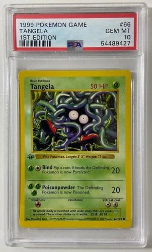 Pokemon - Base Set 1st Edit. 1999 Shadowless "TANGELA" PSA 10 Gem/Mint #66/102.