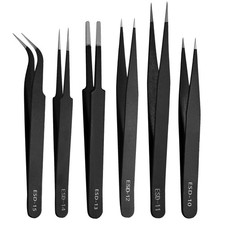 6 PCS Precision ESD Tweezers Set - Anti-Static Stainless Steel Tools Kit for ...
