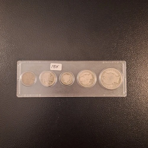 5 U.S. BARBER COIN SET In Whitman Case 1915 Half, Quarter, Dime, Nickel & Penny