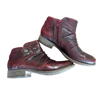 Earth Ronan Garnet Leather Ruched Ankle Boots 7.5 Wine Red Boho Rustic Booties