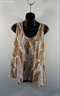 Manuheali'i Women's Tank Top Brown White Fern Tropical Leaf Print Hawai'i Sz M