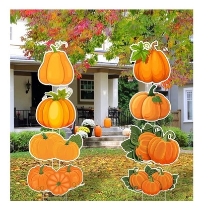 Fall Yard Signs Decorations Thanksgiving Pumpkin Yard Stakes Outdoor Lawn Sign
