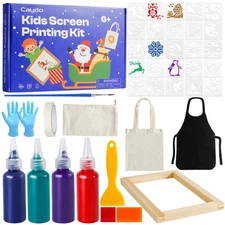 Kids Screen Printing Kit, Arts and Crafts Silk Screen Printing Kit with 4 Col...