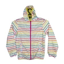 Girls Lands End Multicolor Striped Full Zip Rain Jacket Packable Lightweight XL