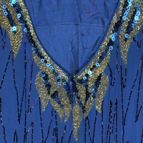VTG 80s Demetrios Designs Silk Beaded Sequin Evening Gown Womens 14 Cutout Back - Afbeelding 7 van 12
