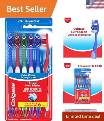 Colgate Extra Clean Medium Toothbrush 6-Pack - Ergonomic & Colorful Design