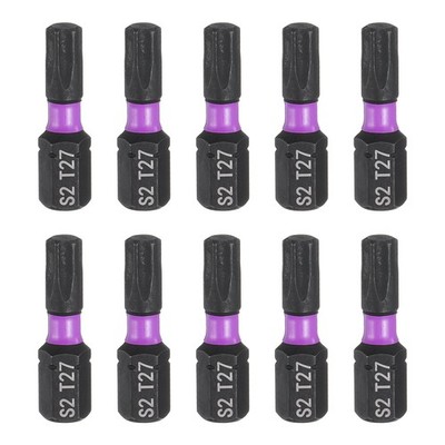 10pcs T27 Magnetic Torx Screwdriver Bit 1/4'' Hex Shank 25mm Length S2 Steel