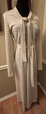 70s VTG Metallic Stripe Knit Palazzo Jumpsuit Zip Front Lng Sleeve Tie Waist L