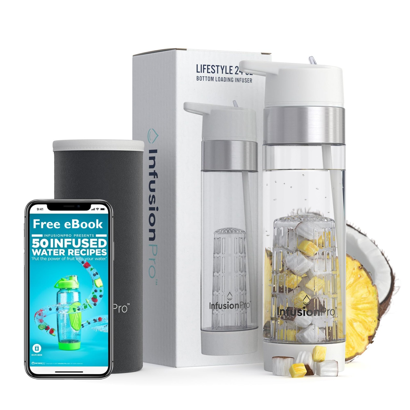 Fruit Infuser Water Bottle with Straw Lid 24 oz : Flip-Up St