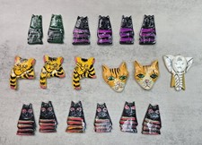 90s Vintage 18 Lot Cats Hand Carved Wood Hand Painted Colorful Set Craft