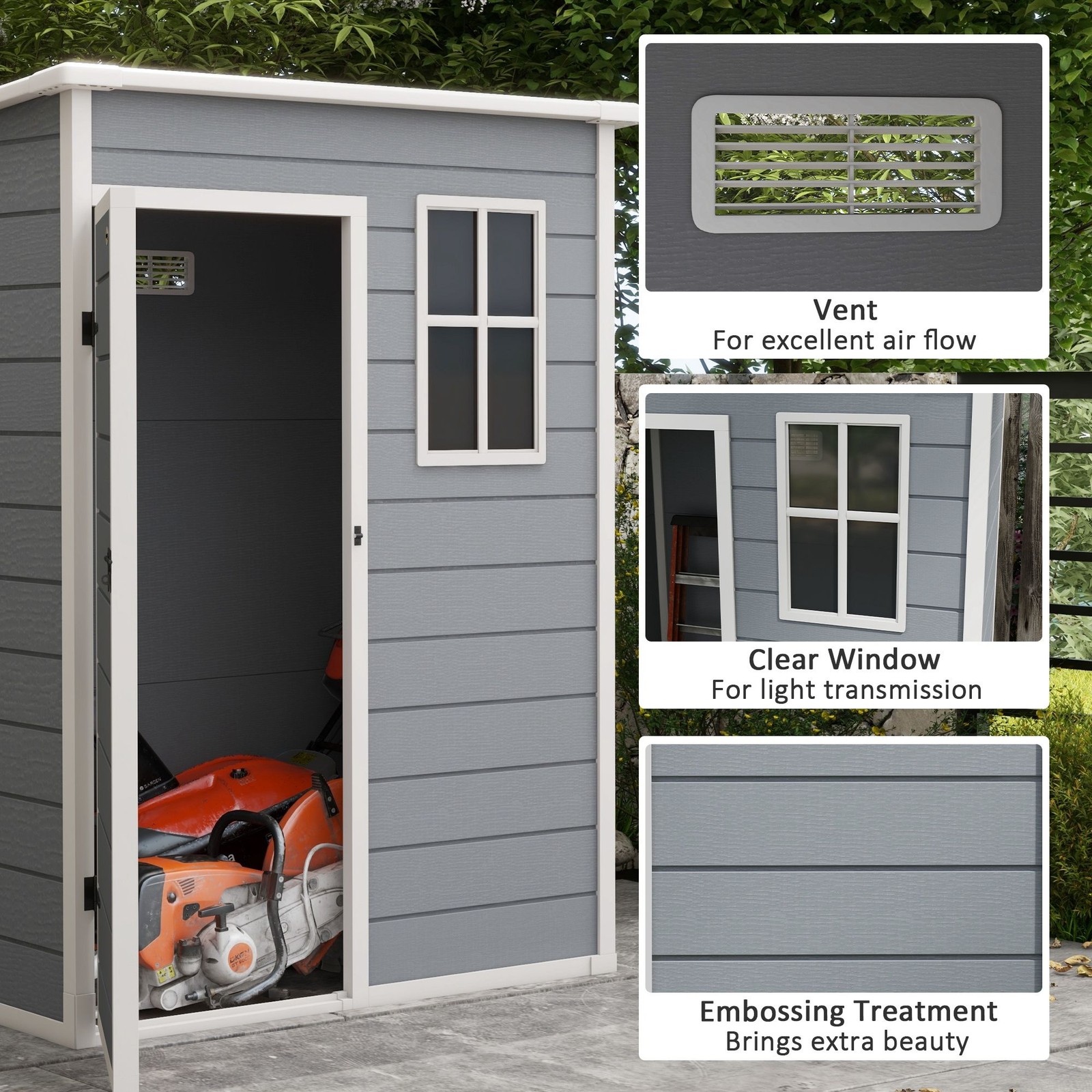 Outsunny Resin Garden Shed, 5'x3' Outdoor Storage Shed with Lock, Window, Vent, 