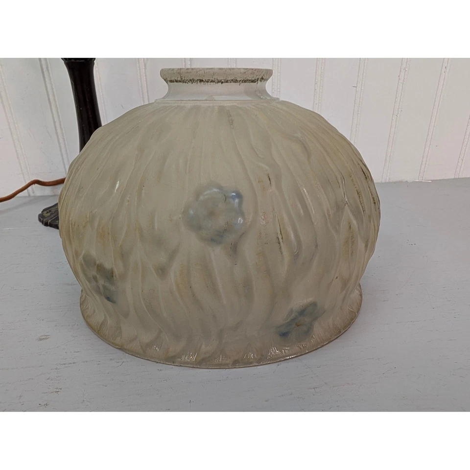 Lámpara de mesa de escritorio Art Nouveau de colección bronce oscuro base de metal escoria esmerilada vidrio probado Foto 4 de 4