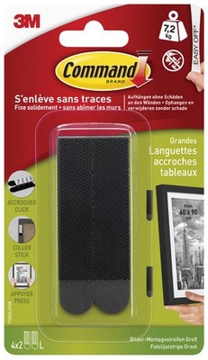 3M Command Bilder-Montagestreifen Strips Größe: L schwarz 4 Sets à 2 Streifen