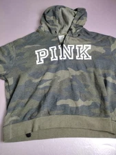 PINK Victoria's Secret Hoodie Womens XL Green Camo Half Zip Sweatshirt Logo