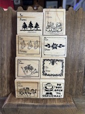Stampin' Up Christmas Gift Tags 1998 Rubber Stamp Set 8 Mounted Excellent