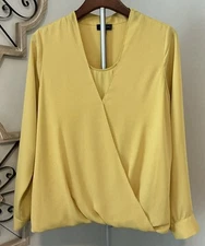 The Limited Women's Yellow V-Neck Wrap Crossover Long Sleeve Blouse Size L
