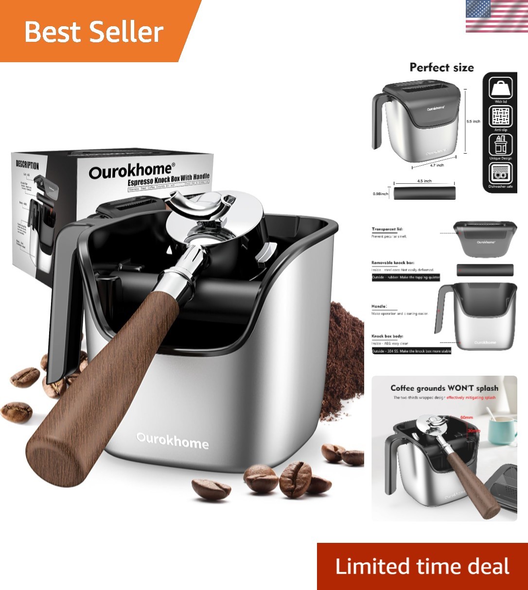 Compact Espresso Knock Box in Stainless Steel - Ideal for Coffee Fans, 4.8 Inch