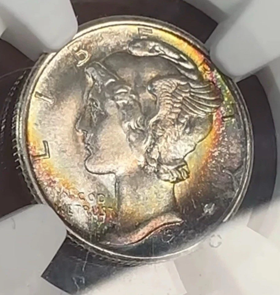 1945-S NGC MS67 - MERCURY DIME - NICELY TONED CX46 BU PRISTINE++ GEM FROM HOARD - Image 3 of 4