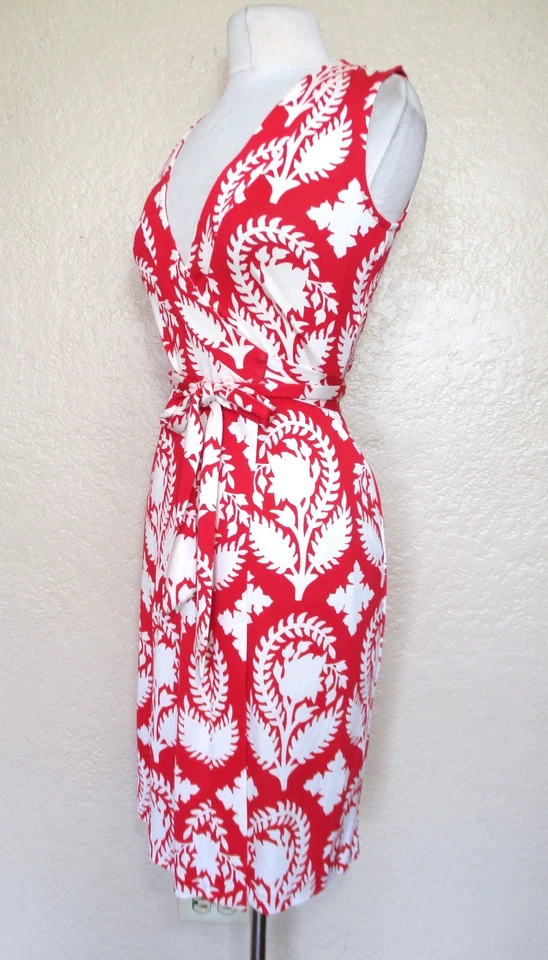 Diane фон Furstenberg DVF новый Yahzi короткий надежном платье красный белый печать шелк размер 2 - Изображение 2 из 4