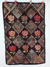 VTG Antique Hooked Rug 36"X24" Red Roses Floral Colorful Hit Or Miss Cottagecore