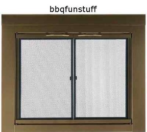 Pleasant Hearth Antique Brass Glass Fireplace Door Ashlynn Medium