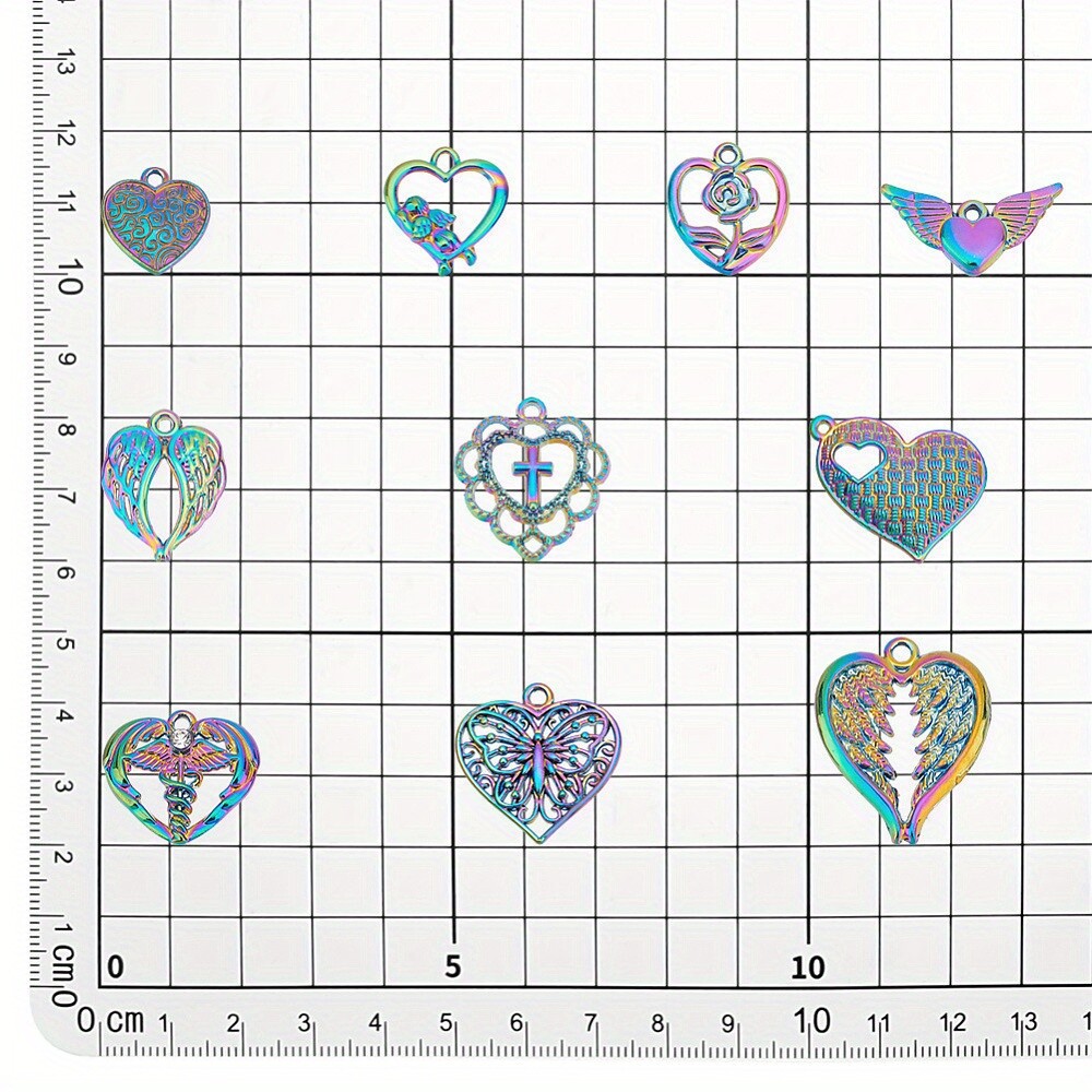 1box 20pcs 10 style Alloy Pendants Heart with Angel & Flower & Wing Rainbow