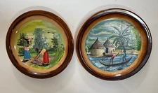 2- Folk art Plates Hand Painted Signed K. Paul Decorative Ceramic 7.75"