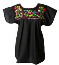 MEXICAN BLOUSE ANY COLOR Embroidered Floral PUEBLO AUTHENTIC Oaxaca Top PEASANT