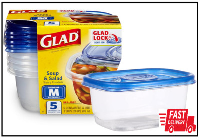 GladWare Soup & Salad Everyday Use Medium Rectangle Storage Hold up to 24oz, 5ct