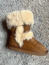 NEW INC Witty Faux Suede Fur BOOTS Little Girls 12 SHOES Chestnut Brown Cream