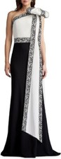 Tadashi Shoji One-Shoulder Bow Embroidered Gown Dress Sz 2 558 C 1628