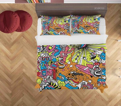 3D Graffiti Monster Handgezeichnet Quilt Cover Set Bettwäsche Sets Kissenbezüge
