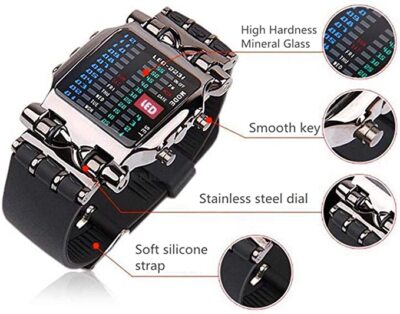LED Men's Binary Watch Sport Date Digital Bracelet Waterproof Student Wristwatch