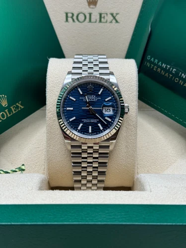 Rolex Datejust 36 2023 Blue Motif Dial 126234 Jubilee Bracelet Fluted Bezel