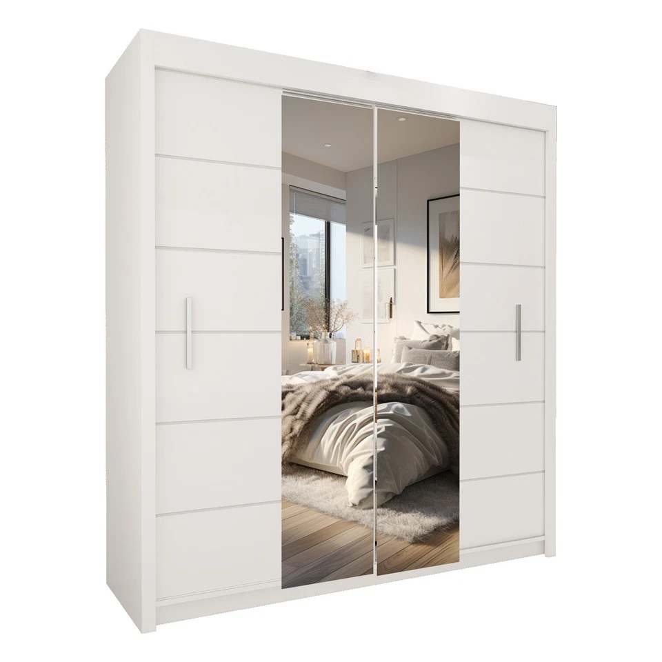 Modern 2 &3 Mirror Sliding Doors wardrobes 3 sizes , 3 colours  - Lisbon - Image 4 of 4