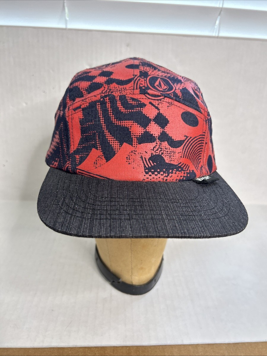 Volcom Hat Adjustable Red Black Hat Cap Skate Surf Volcom Logo All Over  Print