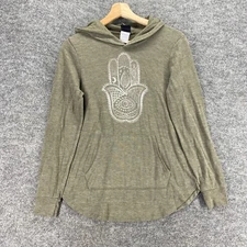 Modern Lux Hoodie Women S Small Gray Geometric Hooded Long Sleeve Pullover Rayon