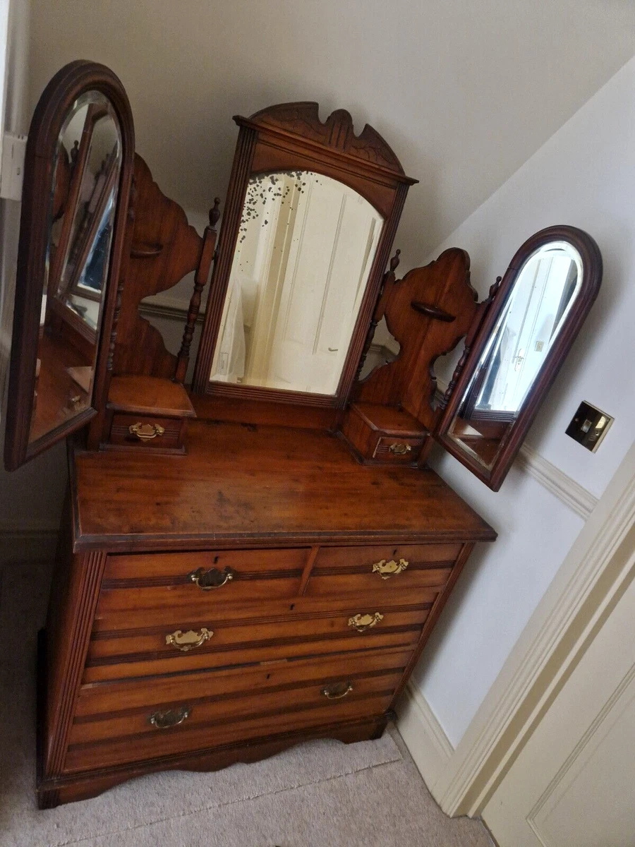 Antique Dressing Table with large central 2 side mirrors