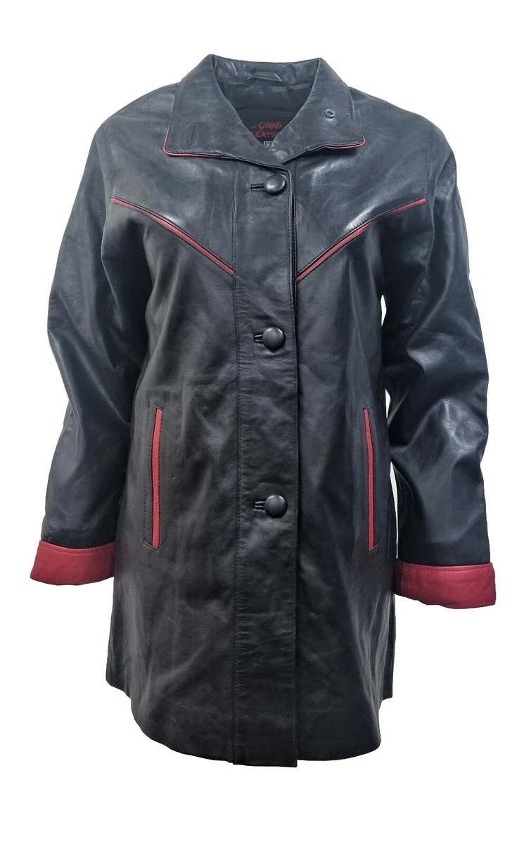 Womens black hotsell leather swing coat