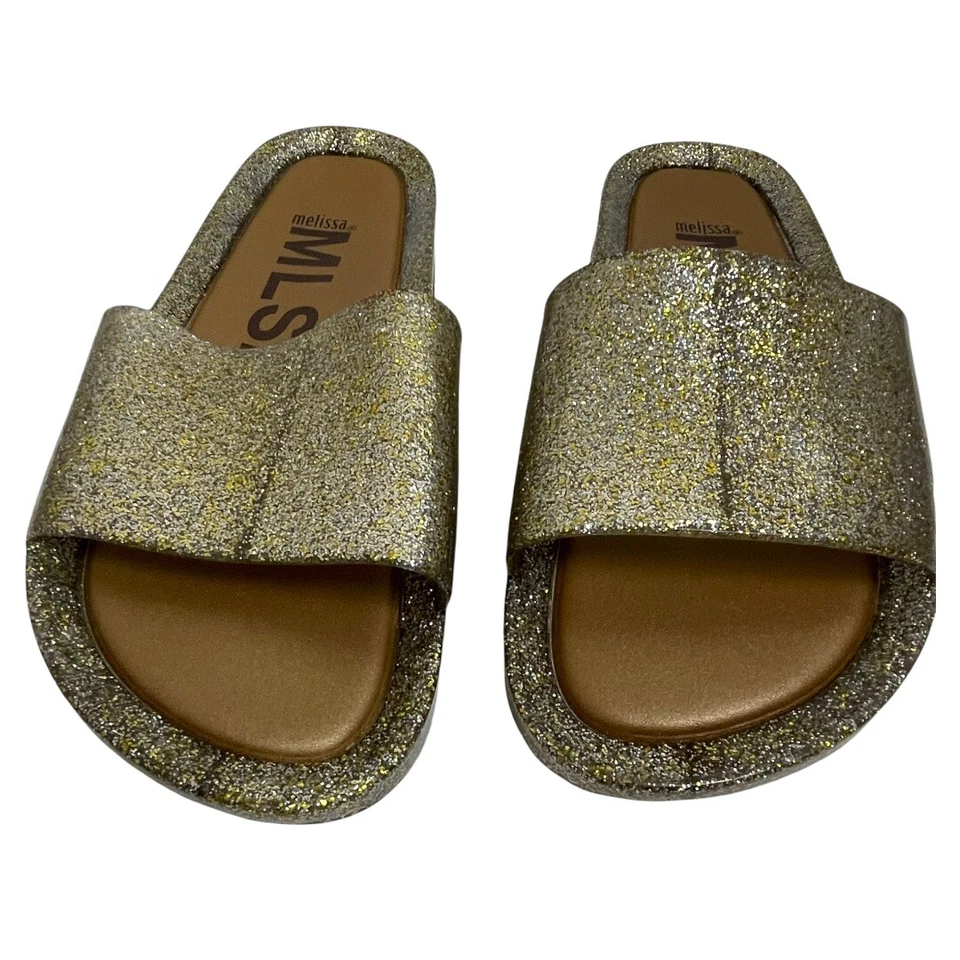 Chinelo de praia novo sem caixa MLSA Melissa dourado glitter tamanho 10 - Imagem 3 de 4