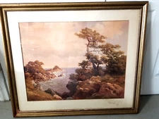 Vintage Robert Wood "Coast of Monterey" 40"x34" Framed Reproduction Signed Print