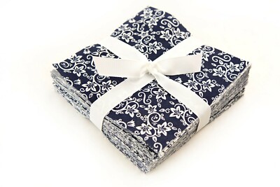 New Navy  & White Basics  pre cut charm pack 5'' squares 100% cotton fabric quilt