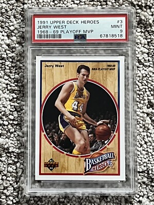 PSA 9 MINT BASKETBALL CARD 1991 UPPER DECK JERRY WEST INSERT #3 LA