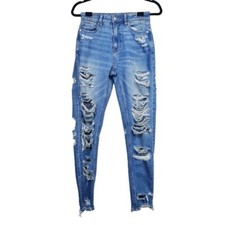 American Eagle Womens Blue Distressed Mom Jean Denim Jeans Size 00