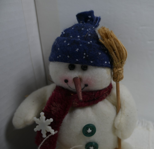 snowman plush decoration cute with hat scarf and broom - Picture 2 of 4