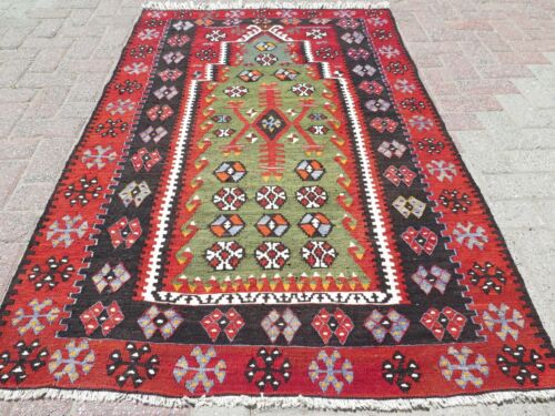 Turecki mały dywan Kilim, mały dywan, dywan do sypialni Dywan Boho Dywan Tribal Kelim 43 "X68" - Zdjęcie 1 z 12