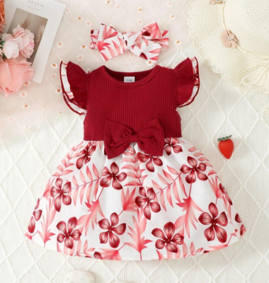 Baby Girls Romper Outfit Set Kids Newborn Jumpsuit Clothes Red Floral