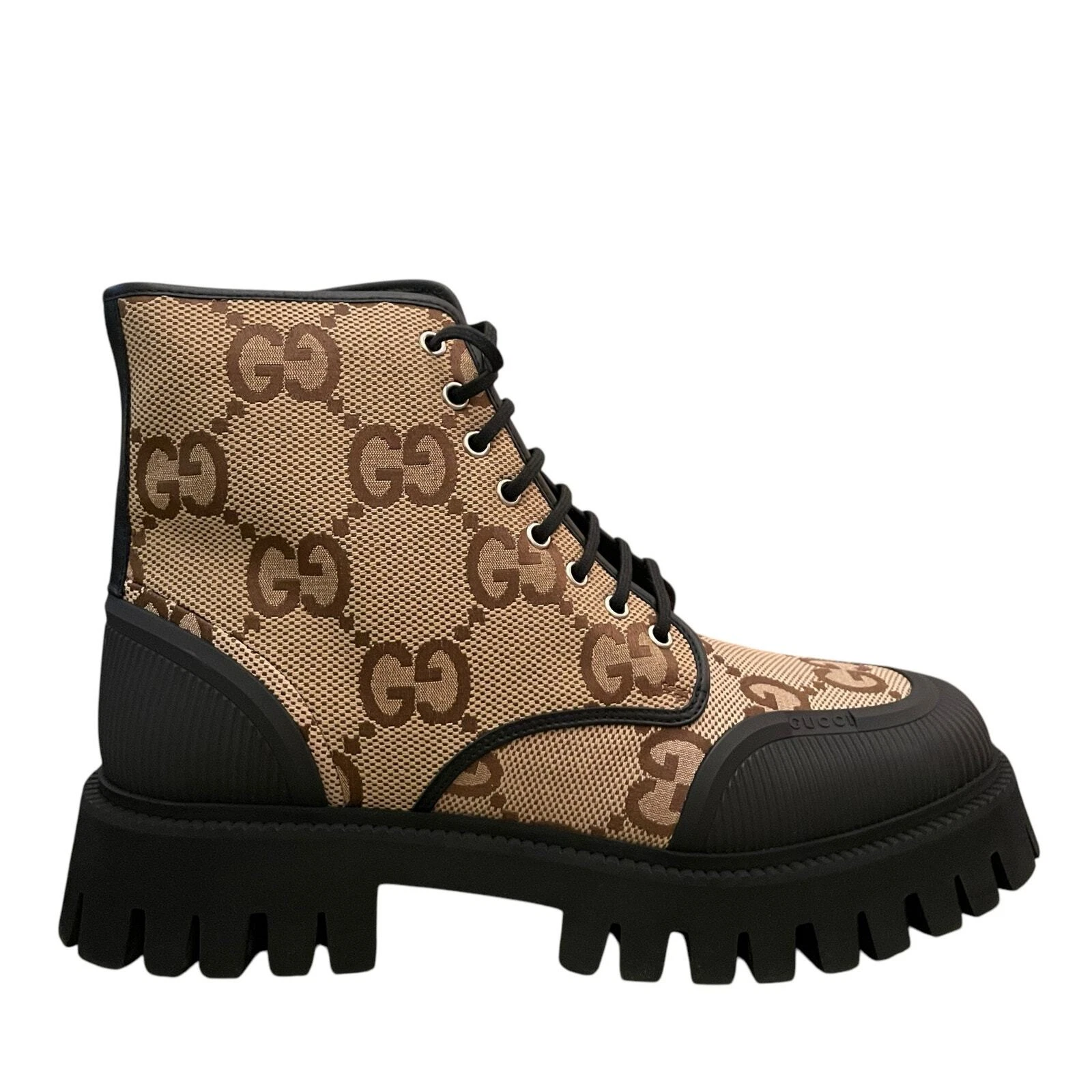 Bottines de combat homme GUCCI Maxi GG Supreme toile marron camel taille 11,5 US 12