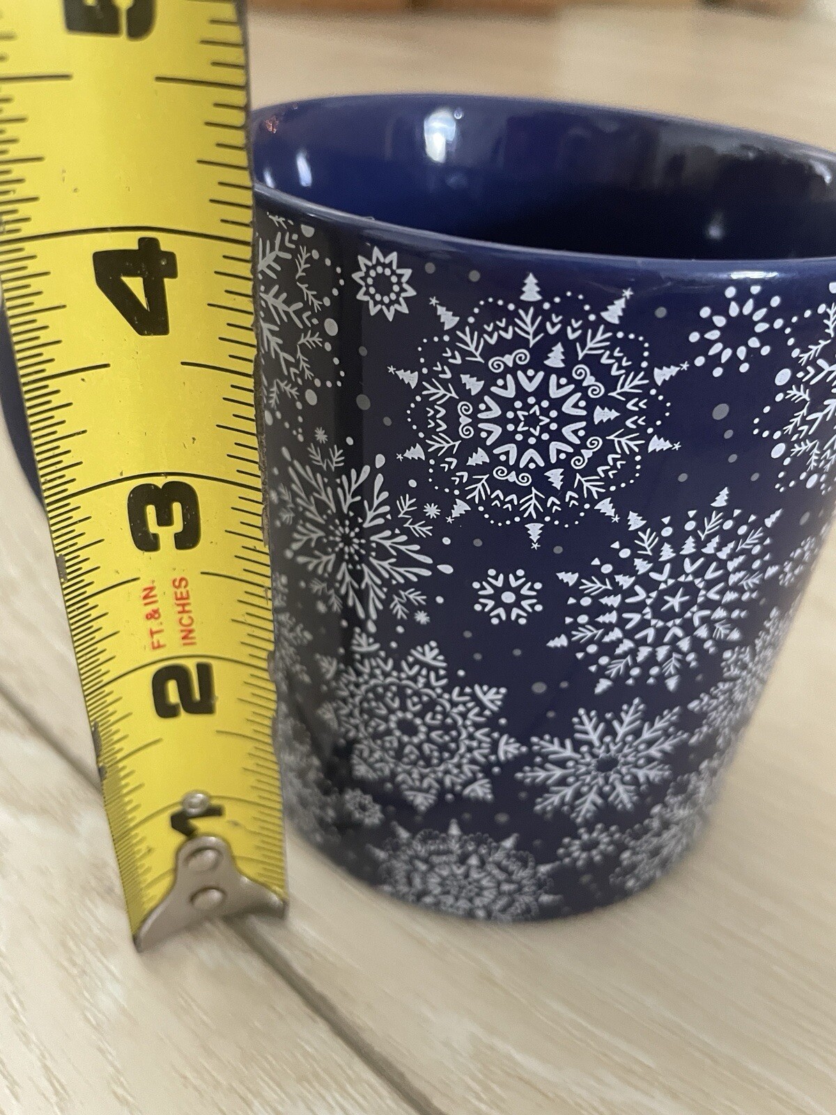 NEW Chic & Tonic Blue Mug Cup Winter Ceramic 16 oz White Snowflakes Christmas